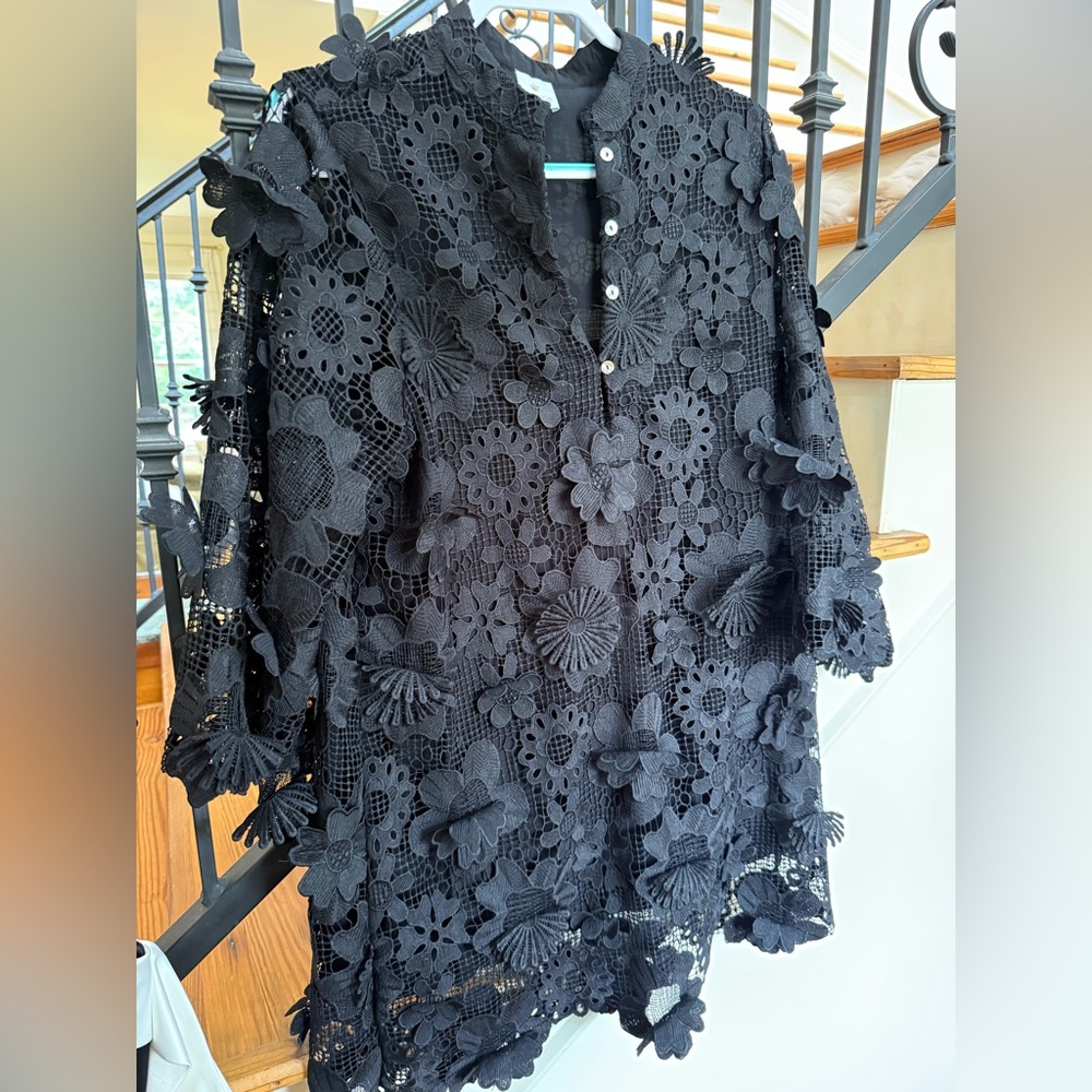 Black Floral Crochet Mini Dress - Women